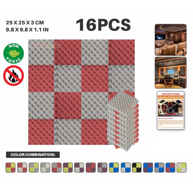 

Arrowzoom Egg Crate Convoluted 16 pcs Bundle 9.8" x 9.8" x 1.1" Sound Absorption Studio Acoustic Foam Tile Panel KK1052