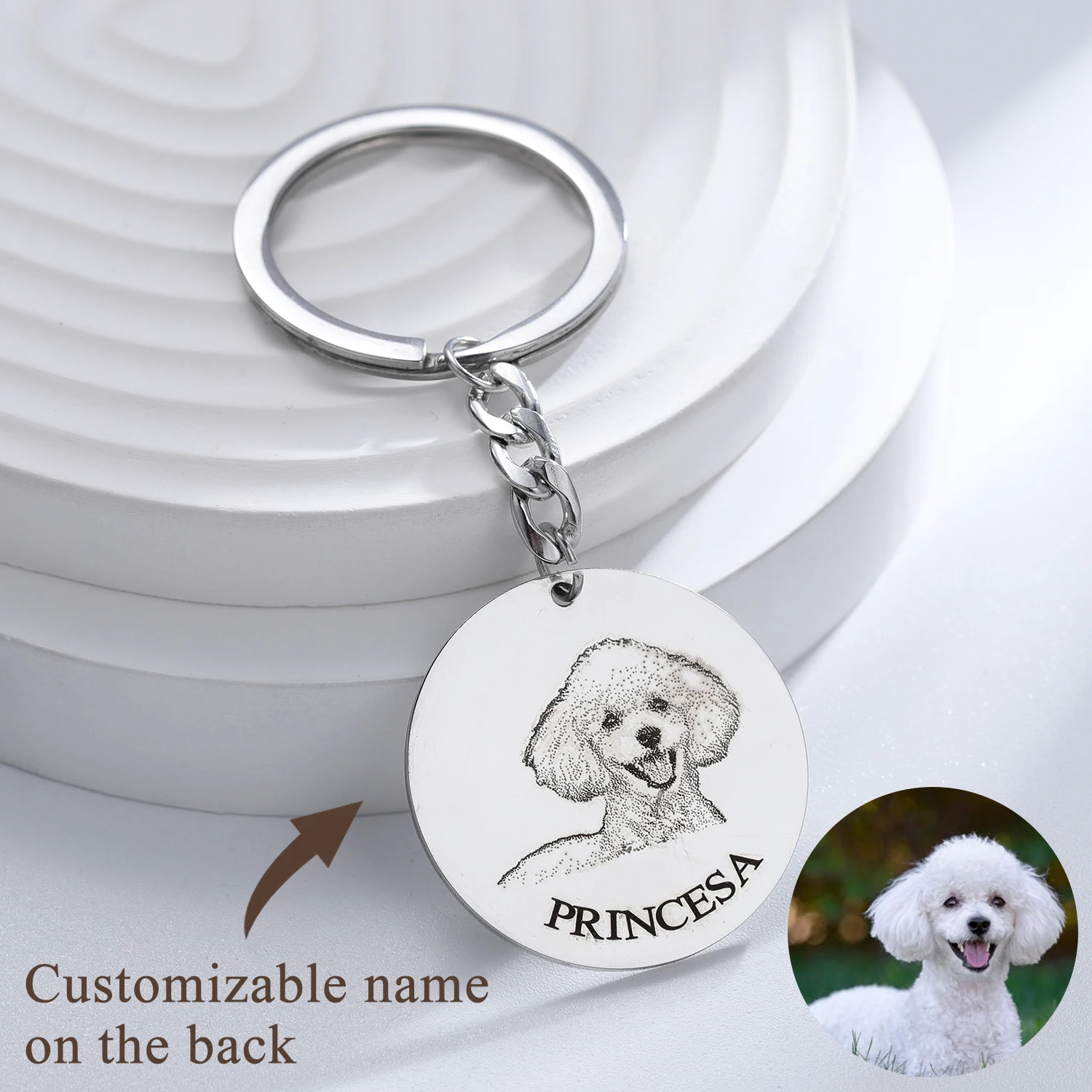 Custom Pet Porträt Keychain Personalisierte Hund Memorial Gravierte Halskette Edelstahl Pet Memorial Schmuck Geschenk für Haustier Liebhaber