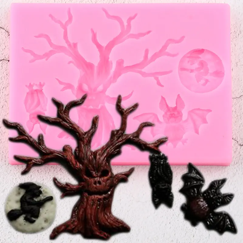 

Halloween Tree Silicone Molds Chocolate Fondant Mould Candy Polymer Clay Cupcake Topper Mold Sugarcraft Cake Decorating Tools