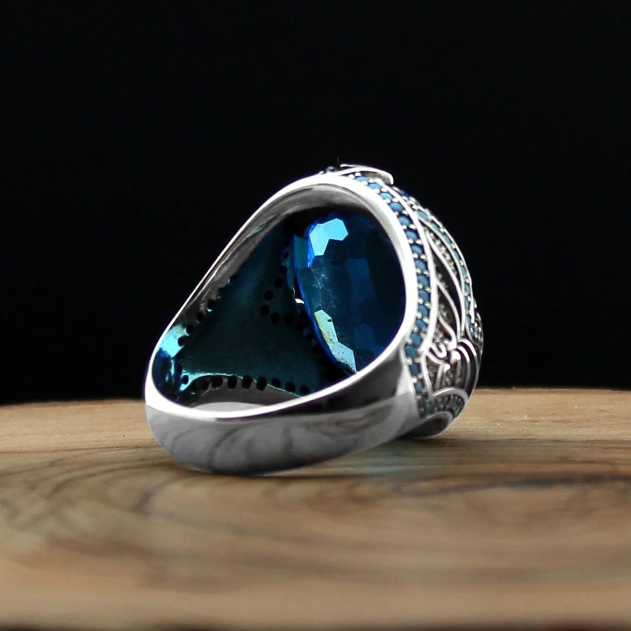 Style turc pur véritable argent Sterling 925 bague en pierre aigue-marine naturelle pour hommes femmes bijoux de haute qualité Punk rétro mode Vintage fait à la main cadeau Zircon Onyx Agate accessoire