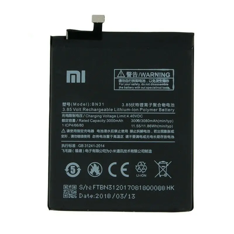 

Высококачественный аккумулятор Xiaomi Mi 5X, Mi A1 BN31 3080 мАч.