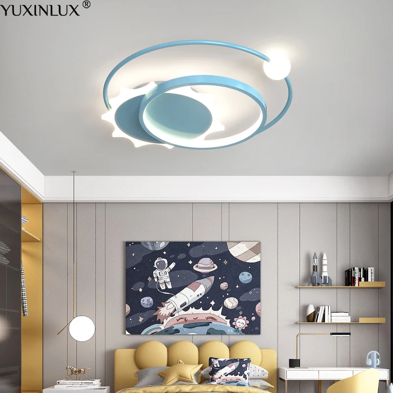 

New Style Led Chandeliers Pink Blue Round Ceiling Lamps For Living Dining Room Children Boy Girl Bedroom Study AC90-260V Fixture