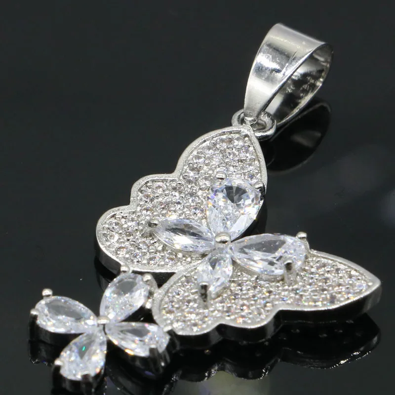 Подвеска из серебра 2020 пробы с белым сапфиром в форме бабочки 35x21 мм|silver pendant|925 silver