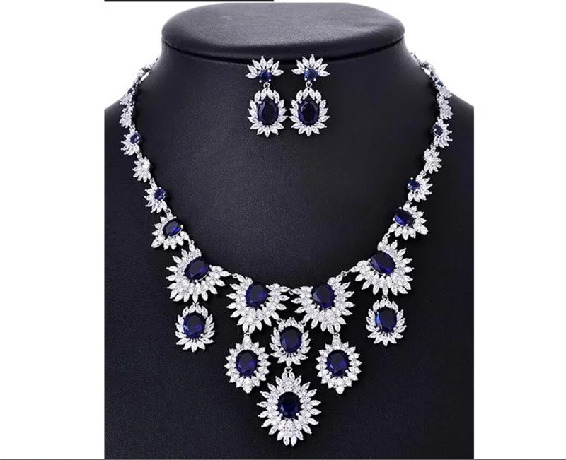 European And American Noble Color Sun Zircon Earrings Necklace Set Bridal Wedding High-End Jewelry Accessories
