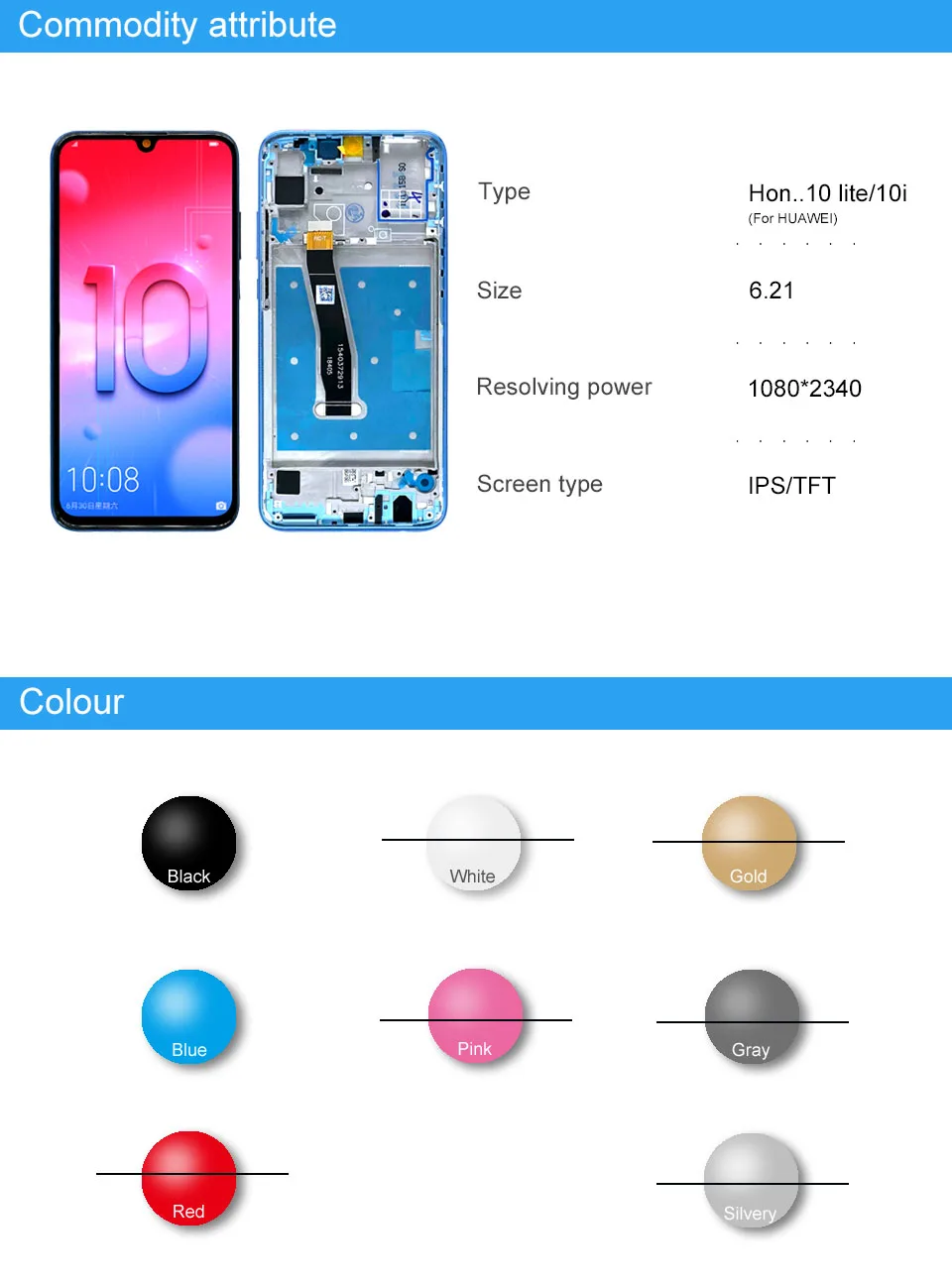 6,21 ''Полный ЖК-дисплей для huawei Honor 10 lite, сенсорный ЖК-дисплей в сборе для huawei Honor 10 lite/Honor 10i, полный ЖК-экран