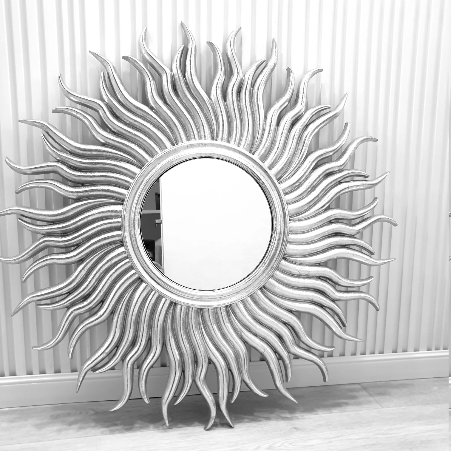Зеркало Солнце Резьба по натуральному дереву Серебряное Настенное Кухня