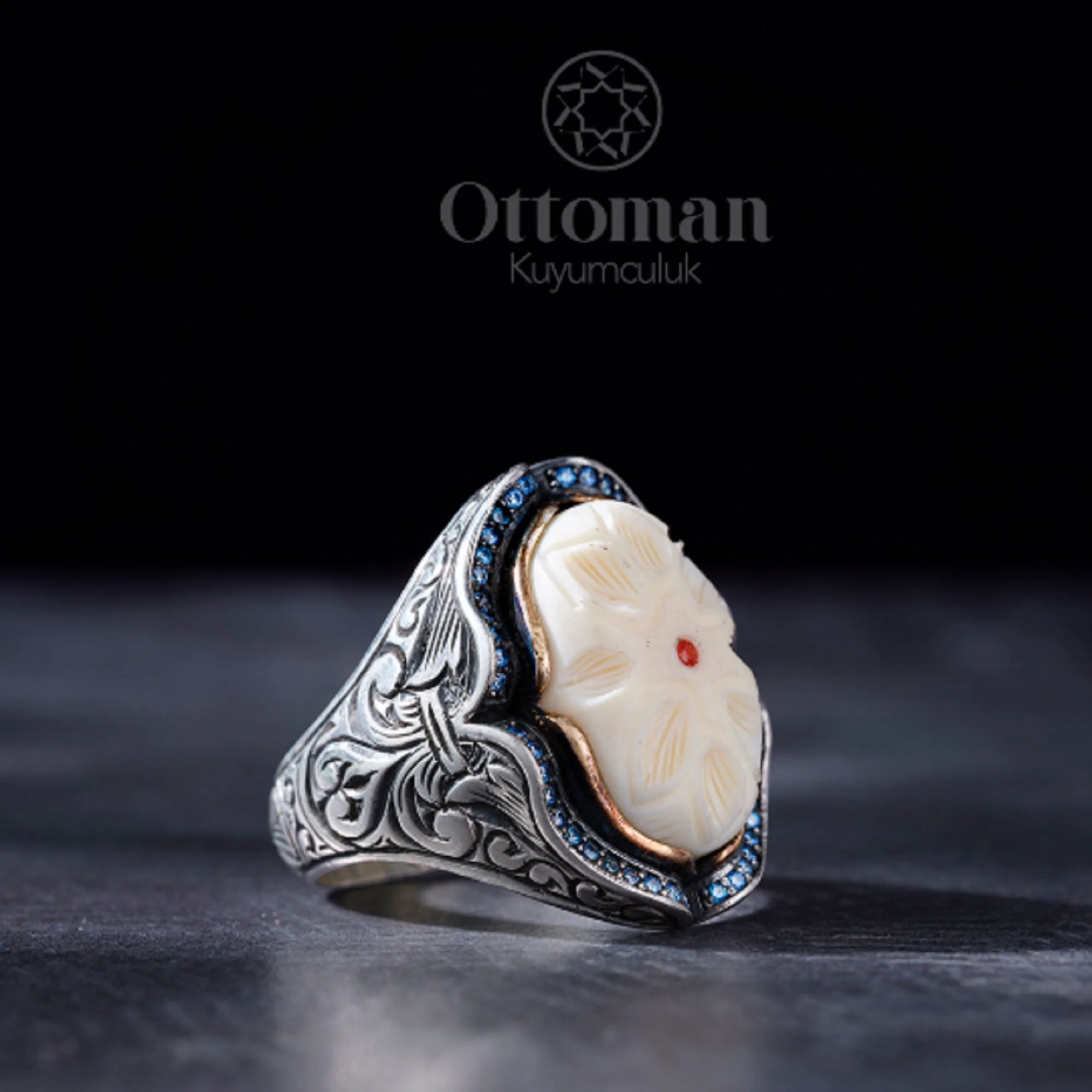 Handmade Ivory Colored Stone 925 Sterling Adjustable Silver Ring, Real Ivory Stone, Custom Patterned Handmade Character Ring