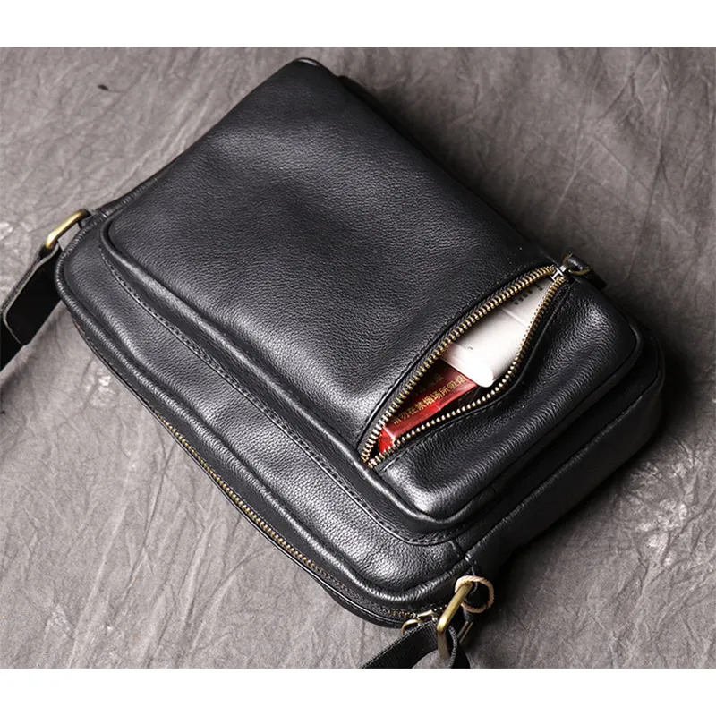 Fashion Men Genuine Leather Crossbody Bag Male Black Soft Leather Shoulder Bag High Quality Messnger Bag Men's Handbag