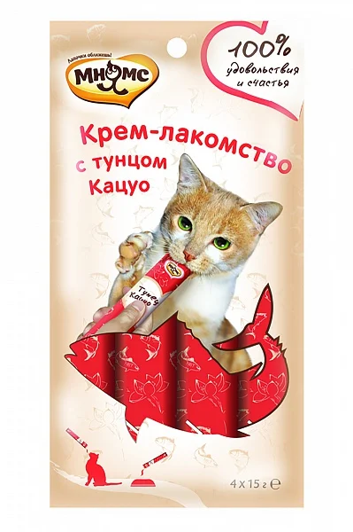 Мнямс Крем лакомство для кошек с тунцом Кацуо 60*15 г|Кошачьи лакомства и витамины| |