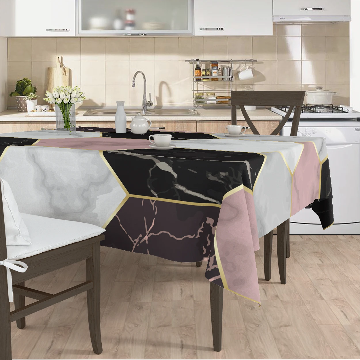 

table cloth living room kitchen cover grey pink white marble patterned micro fabric cover with runner pattern Free Shipping