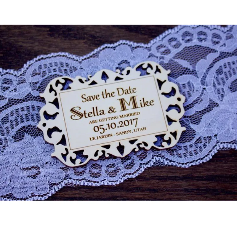 Гравированная лазером древесина магнит персонализированные магниты для свадьбы