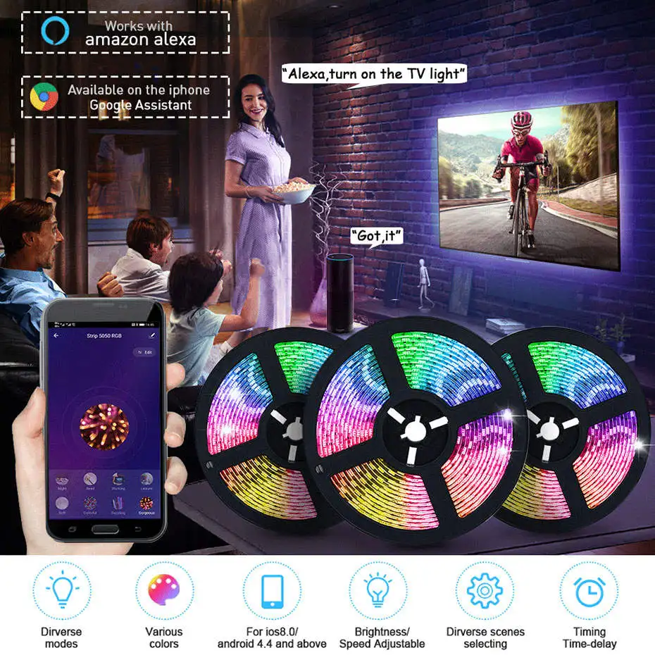 

Светодиодная ленсветильник RGB 5050, 5 м, 10 м, водонепроницаемая