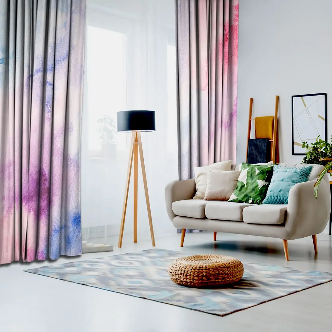 Занавеска Акварельная живопись красочные брызги на бумаге абстрактные облака