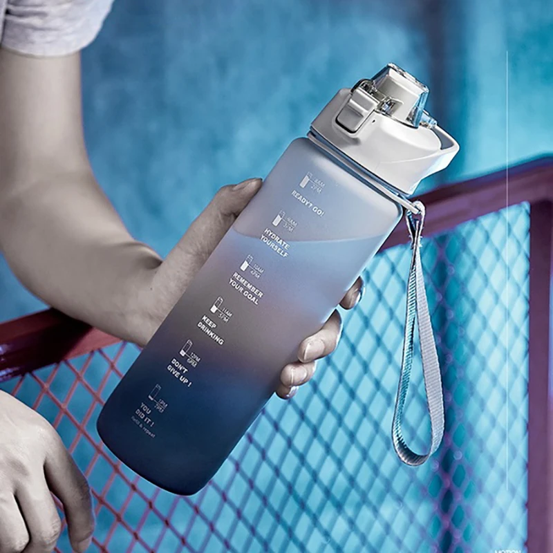 

1L Sports Water Bottle with Straw Portable Large Capacity Water bottles Fitness Bike Cup Summer Cold Water Jug With Time Marker