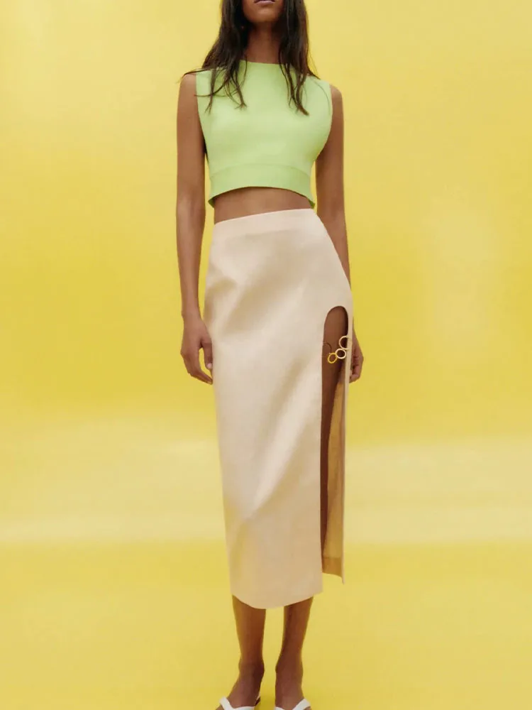 

spring and summer new women's clothing all-match opening design linen skirt, high-waisted mini skirt
