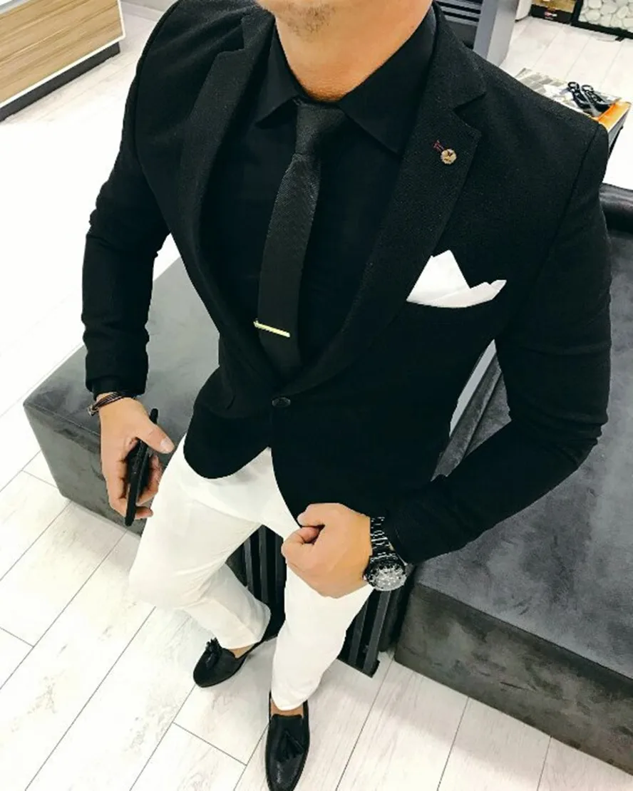 

Новый черный костюм для мужчин, новейший дизайн, пальто и брюки, мужской костюм, облегающие мужские свадебные костюмы, блейзеры, смокинги дл...