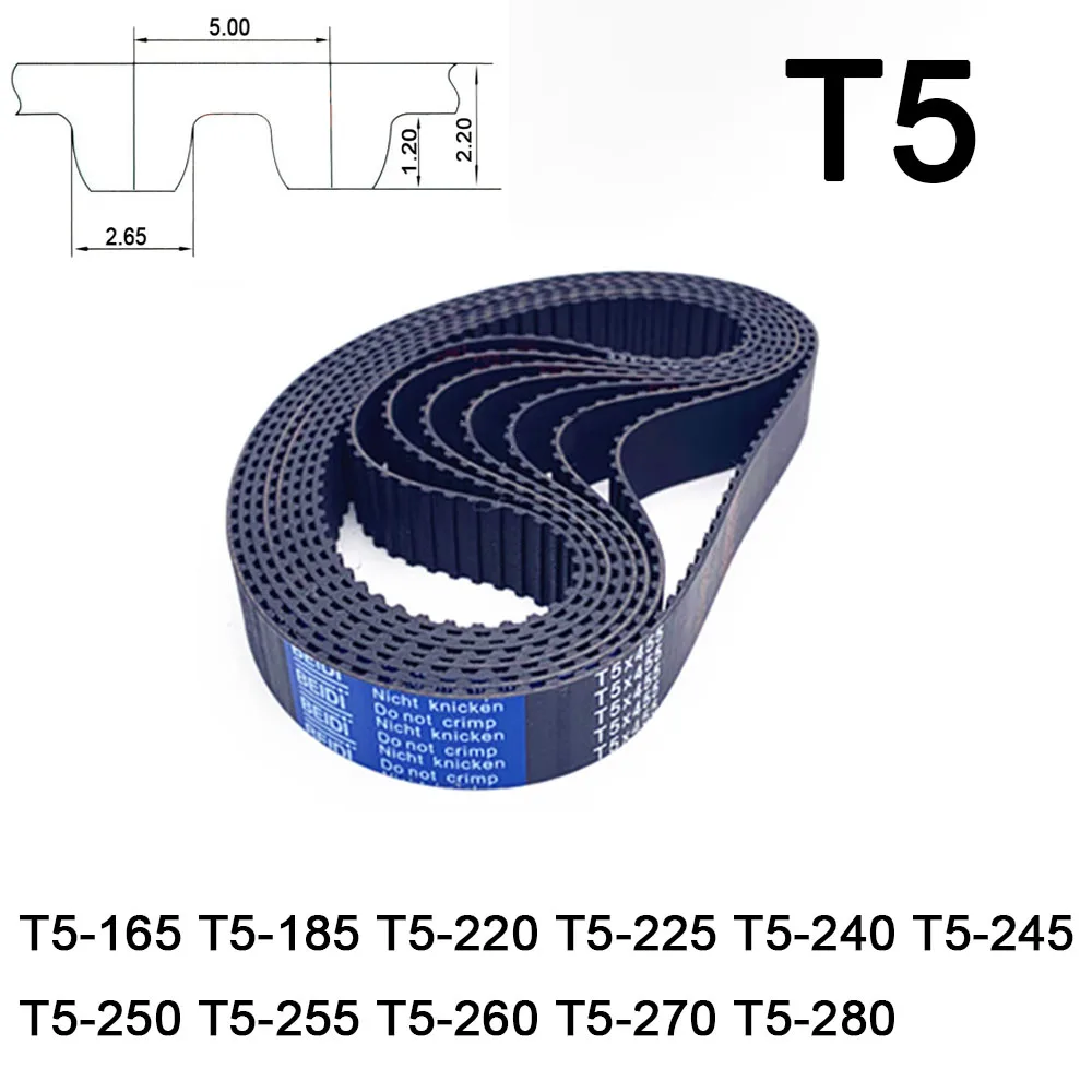 

Width 10 15 20 25mm T5 Rubber Timing Belt Pitch Length 165 185 220 225 240 245 250 255 260 270 280mm