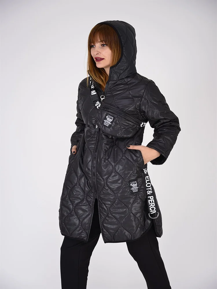 

Zippered Quilted Coat For Women 2022 New Fashion Hooded Winter Jackets With Modern Bag Two Color Options