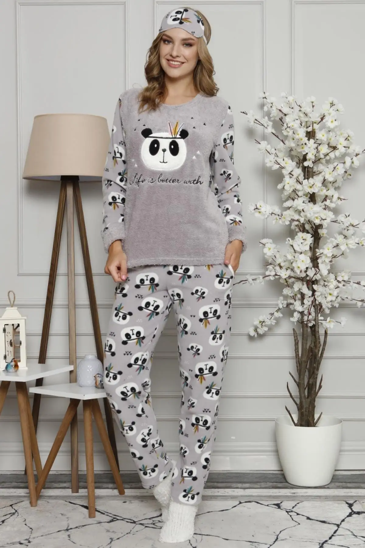 

ERBETS women eye patch and socks gift pajama sets 2020 autumn winter knitted suit tracksuit sweats dropshipping shein