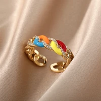 zircon chain twist open ring for woman stainless steel classic geometric finger rings jewelry accessories boho bijoux femme
