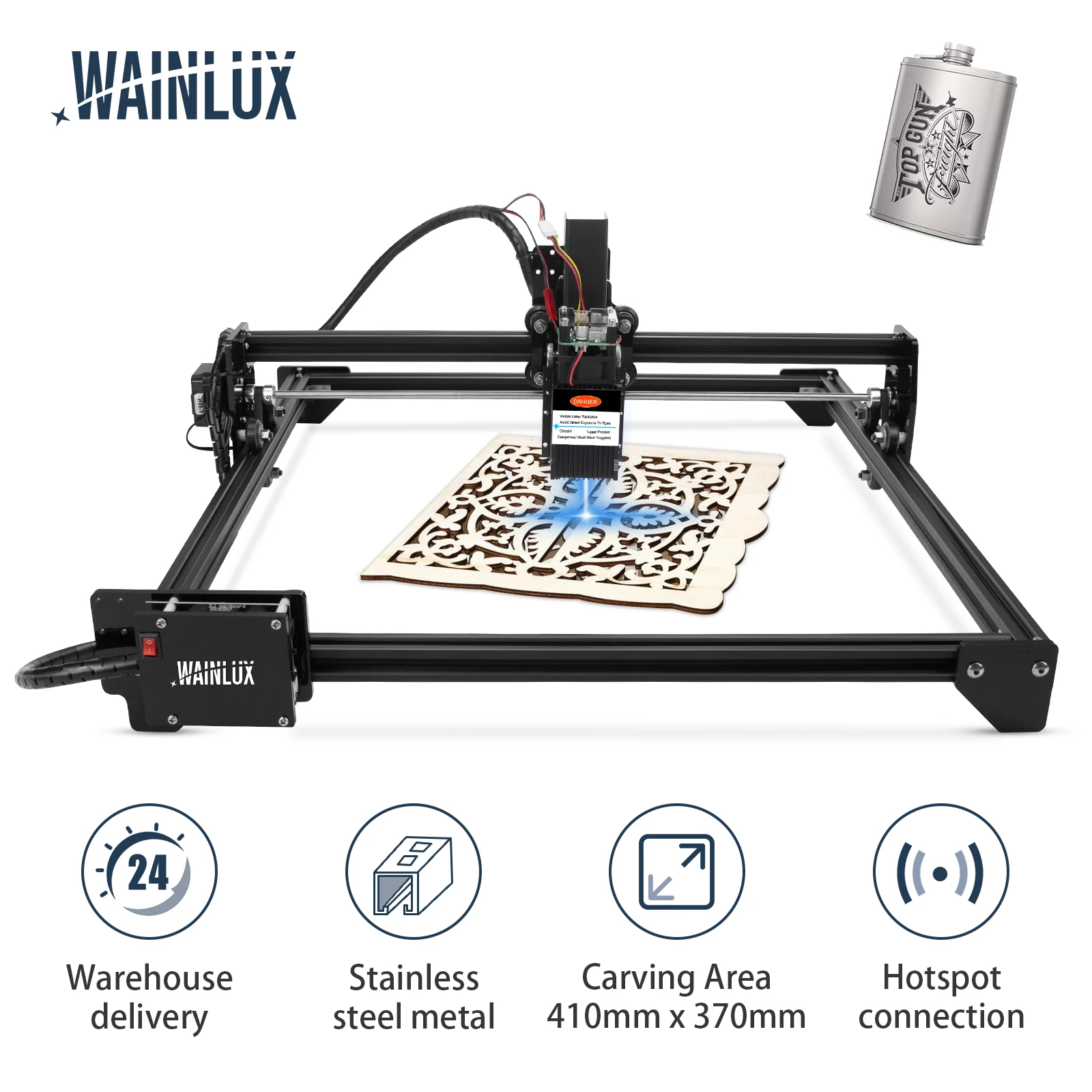 

Wainlux Laser Engraver With 64-Bit Motherboard 7w 20w 30w 40w Carving Area 410 x 370mm CNC Laser Printer Engraving Machine