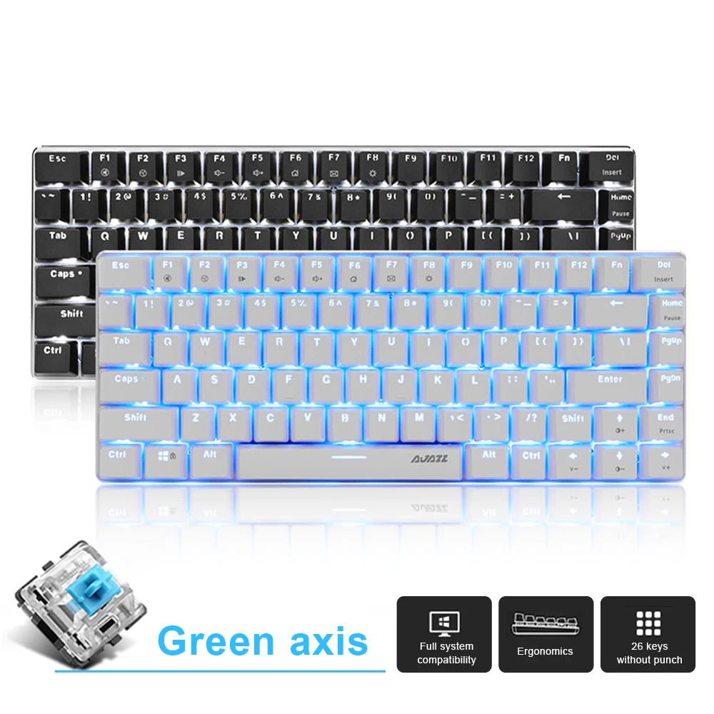 AK33 зеленая ось портативных ПК механическая клавиатура USB проводной светодиодный