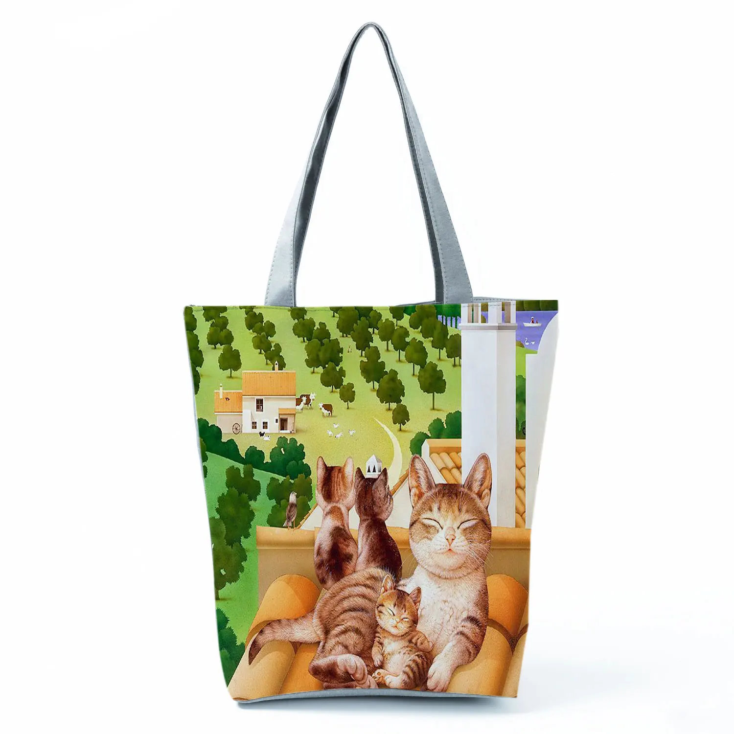 Фото Милые сумки с принтом кошек женские для покупок женская наплечная сумка Уличная