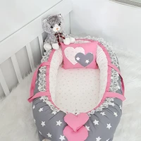 jaju baby handmade gray pink star orthopedic luxury babynest 100x60cm baby bedding portable crib travel bed newborn mother side