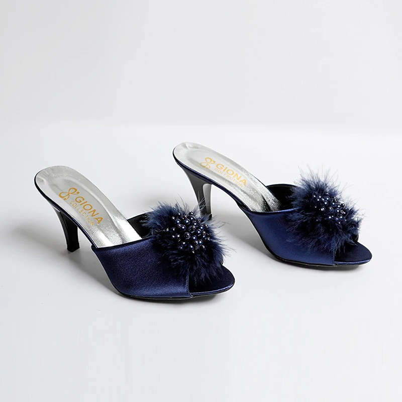 

2022 New Womens House Slippers Sandals Heels Sexy Furry Soft Sole Lady Footwear Comfortable Boudoir Plush Fuzzy Bridel Feather