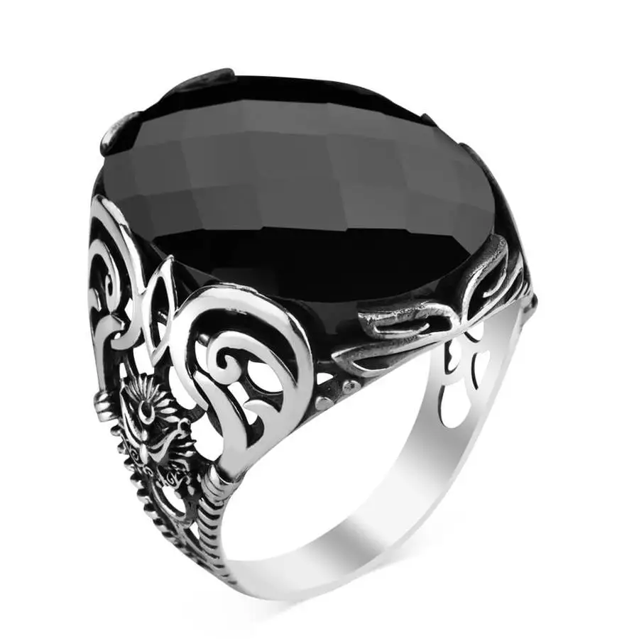 

Мужское кольцо из стерлингового серебра 925 пробы с черным циркониевым камнем, модное турецкое высококачественное кольцо ручной работы
