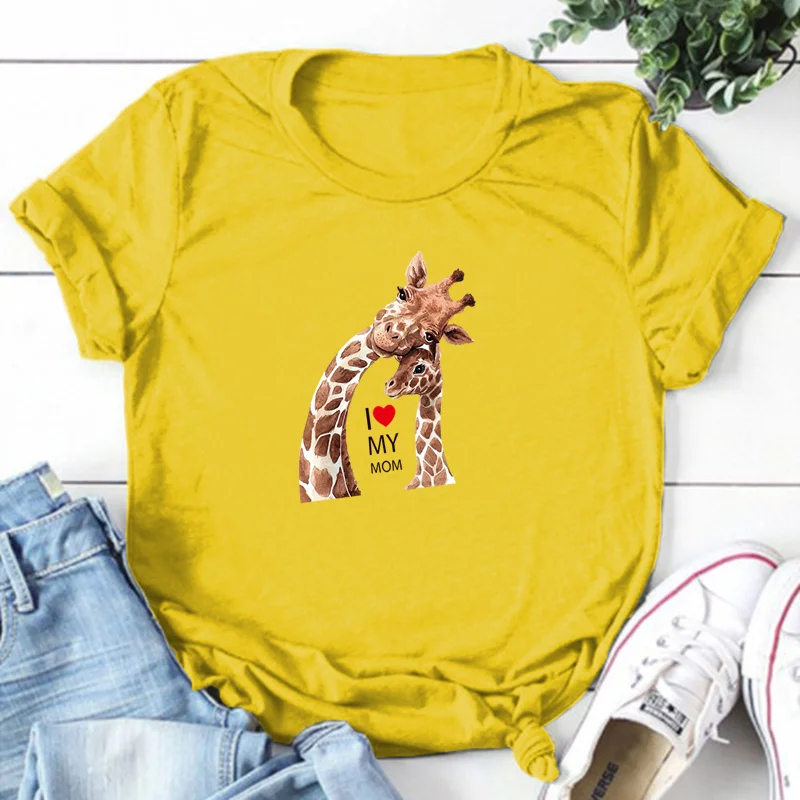 Giraffe Print T Shirt Women Graphic Pullover Tops Summer Fashion Casual Korean Version Vintage Tee Shirt Mothers Day Gift
