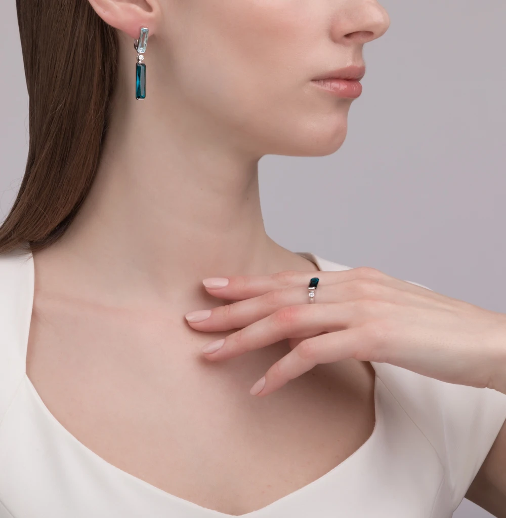 Серебряные серьги с топазами SUNLIGHT проба 925|Серьги-клипсы| |