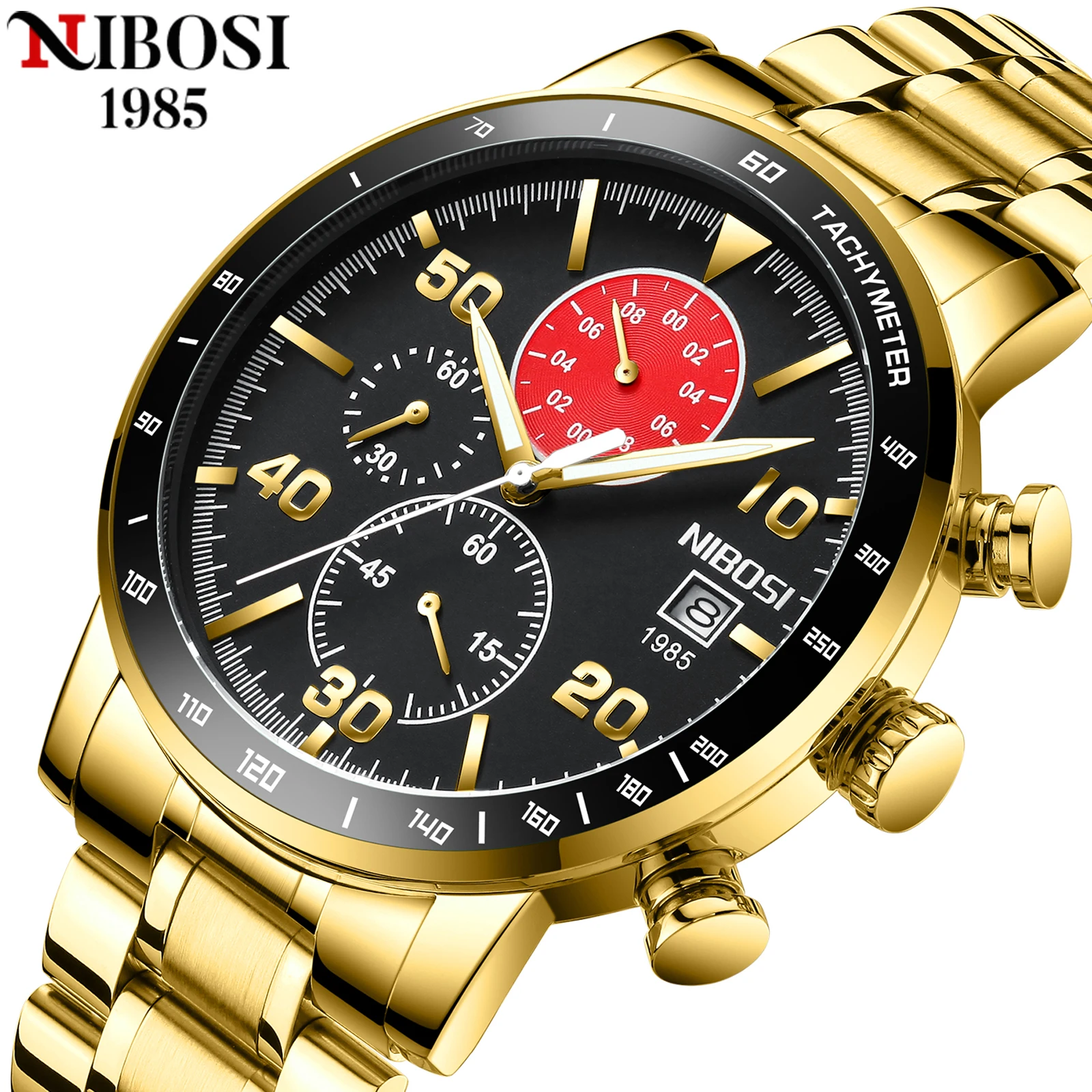 

NIBOSI Fashion Sport Sun Series Gold Watch for Men 2021 New Waterproof Chronograph Clock Quartz Wristwatches Relogio Masculino