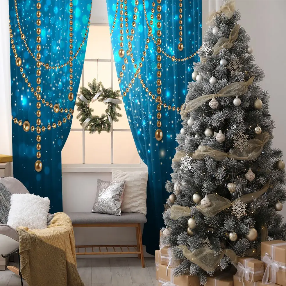 

Curtain Golden Decorating Baubles On Glowing Holiday Becomes Blurred Background Snowflakes And Stars Yellow With Blue