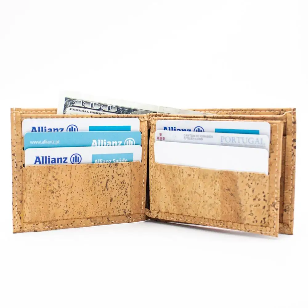 Мужской тонкий кошелек из натуральной пробки с отделениями для карт и монет