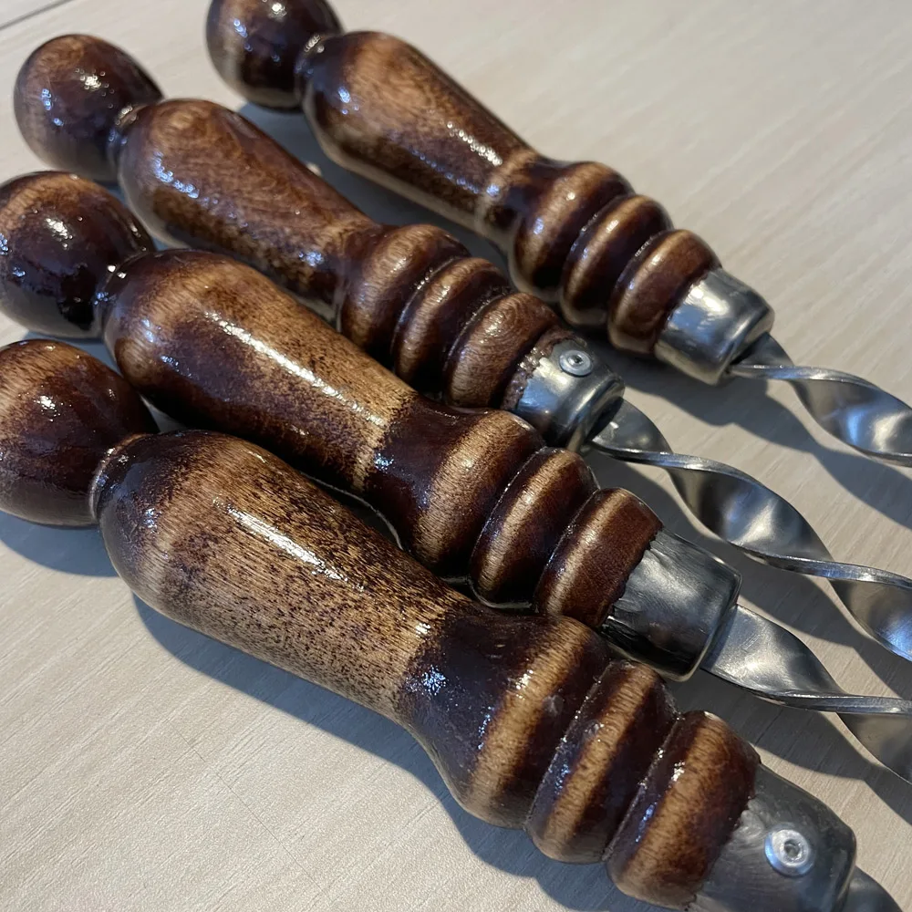 Шампура для барбекю и шашлыка с деревянной ручкой набор длина 50 см толщина 12 мм |