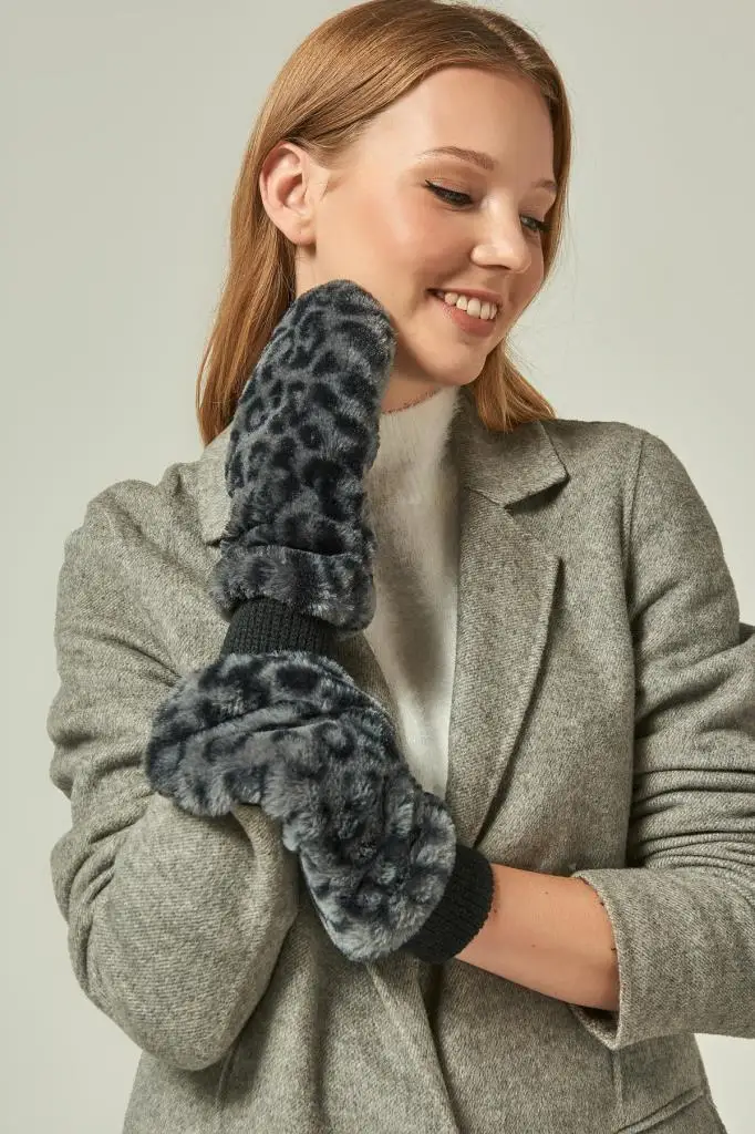 12901 леопардовые пушистые серые перчатки YL|Перчатки для мальчиков| |