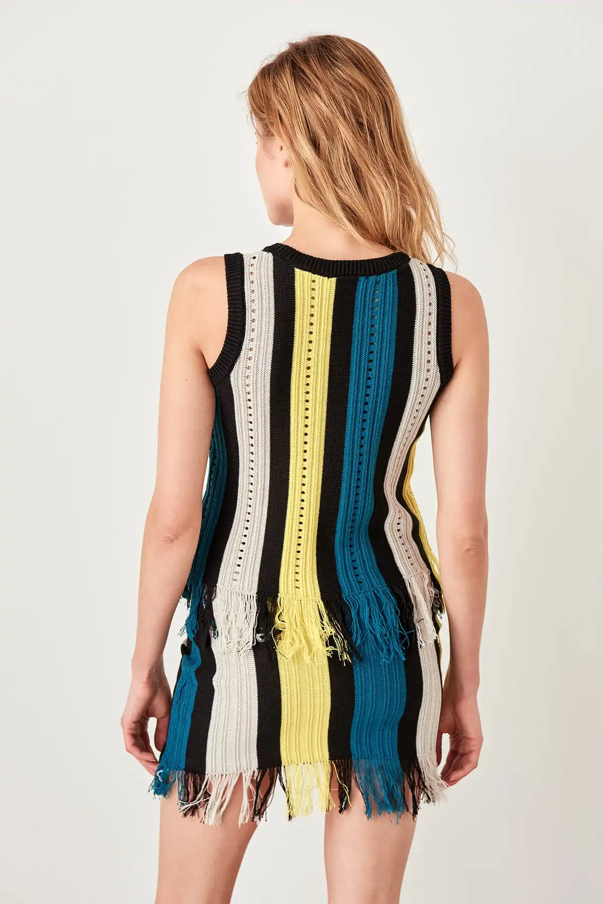 Trendyol разноцветный без рукавов продольные полосатые трикотажные изделия свитер