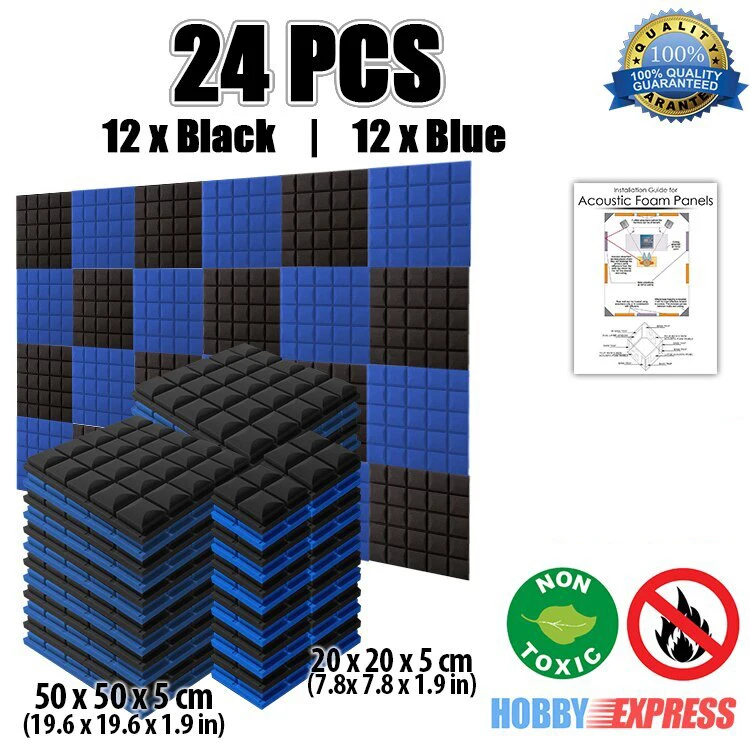 

Arrowzoom Hemisphere Grid Soundproof Studio Foam Acoustic Panel Tile 24 pcs Blue and Black Set KK1040