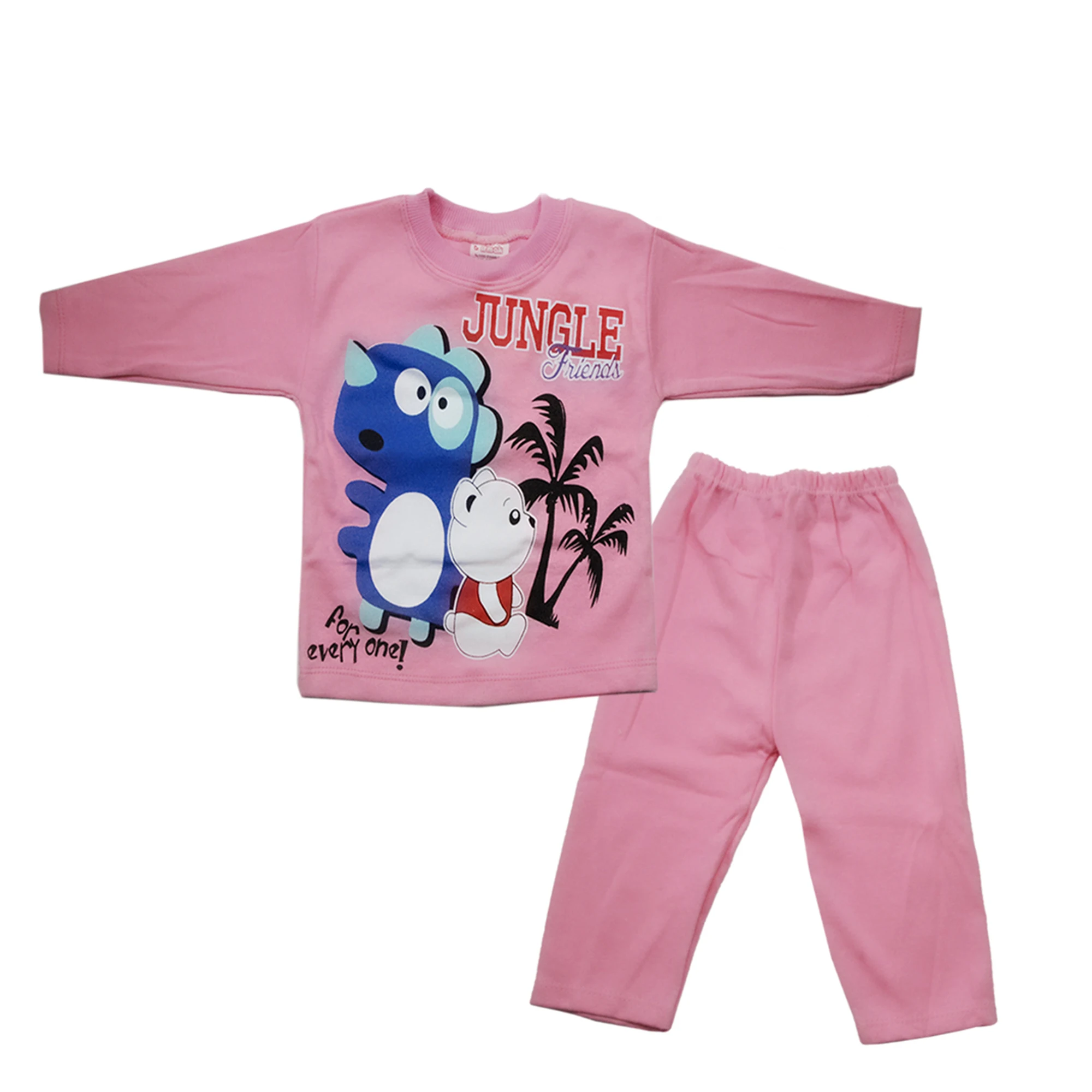 

2021 Autumn-Winter Fashionable 100% Organic Cotton Fabric Cute Dinosaur and Teddy Bear Pattern Soft Textured Baby Girl Tracksuit