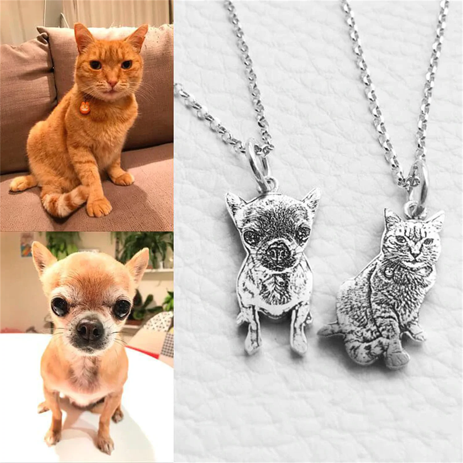 

Personalized Pet Picture Necklace Custom Portrait For Your Dog Cat Images Pendant Portrait Memorial Jewelry Gift For Pet Lover