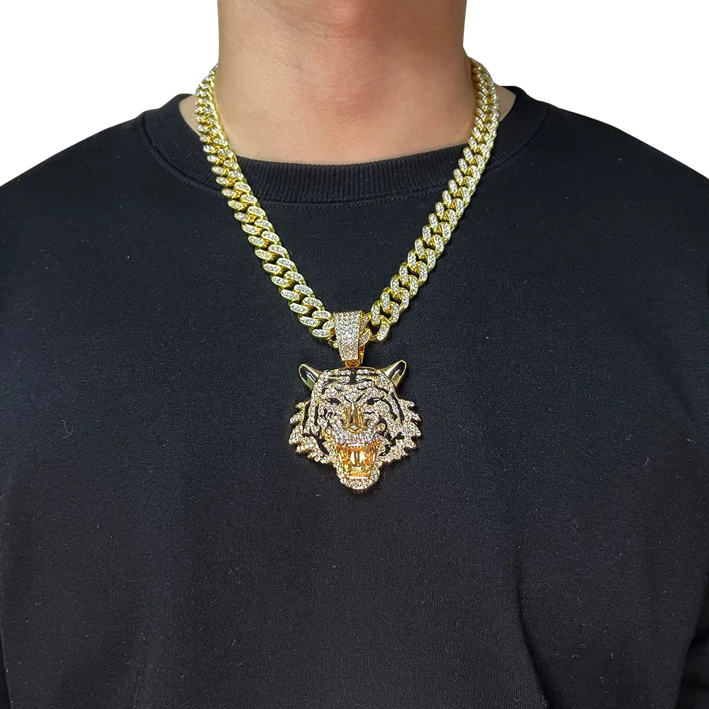 

Мужское ожерелье с подвеской в виде головы тигра в стиле хип-хоп