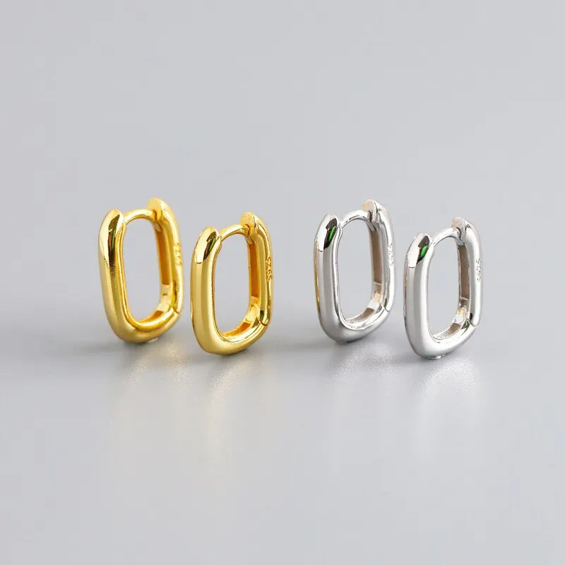 

A00610 Jazaz 925 Sterling Silver Minimalist Geometric Oval Studs Earrings for Women Fashion Hoop Accessories Punk Jewelry