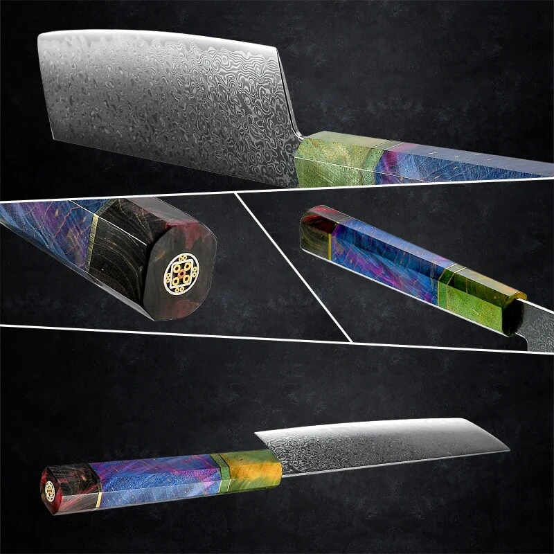 Нож шеф-повара японский накири из дамасской нержавеющей стали 7 дюймов 67 слоев VG10