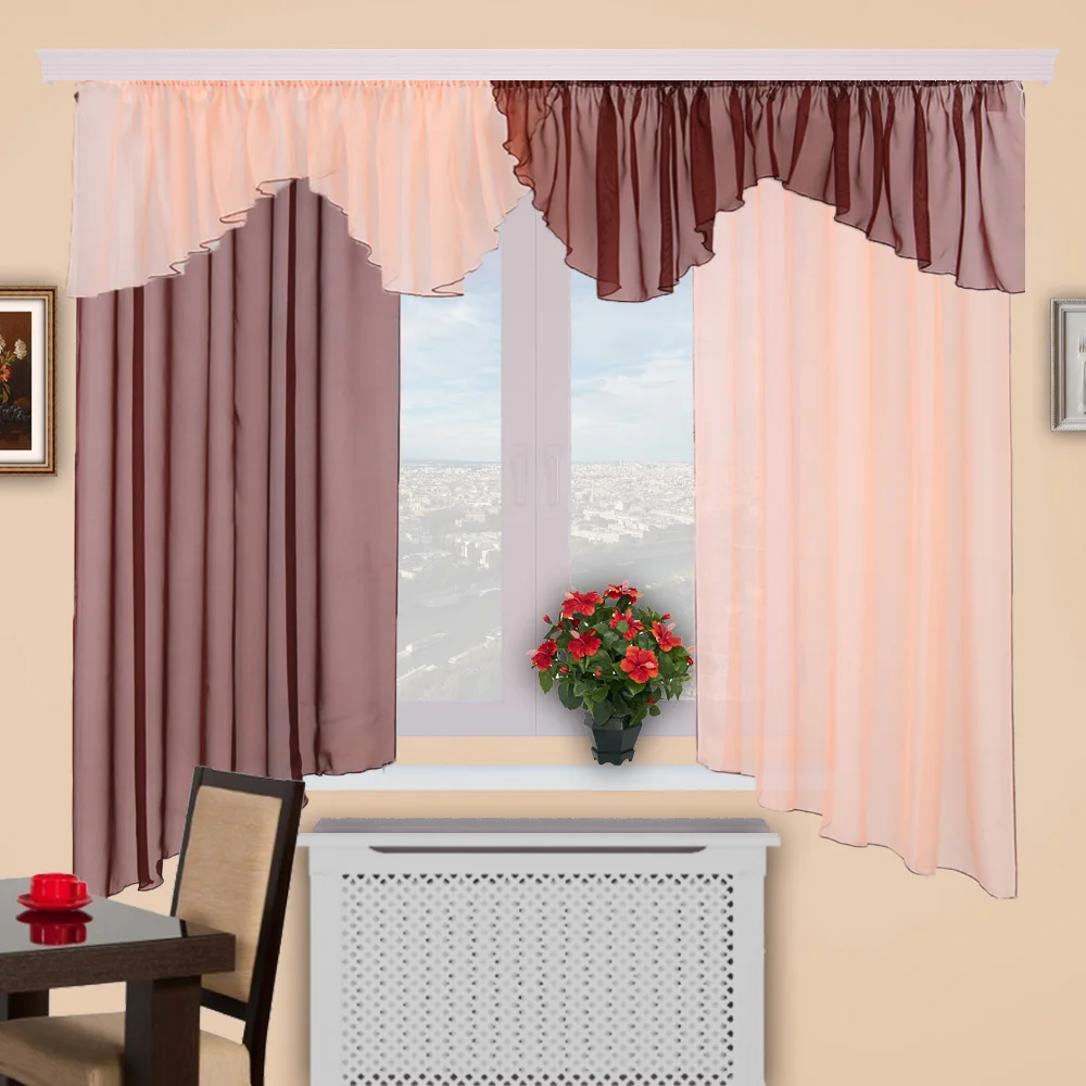 Шторы на кухню Каприз Вуаль Комплект: (Ш*В) 150*160см -2шт -Ламбрекен 550*50см - 1шт купить