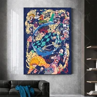 classic anime demon slayer poster canvas painting watercolor pictures and living room wall art prints for modern home decor