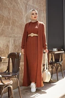 winter muslim women long dress islamic african turkey abaya dubai 2pcs combine knitting caftan marocain robe longue hijab kimono