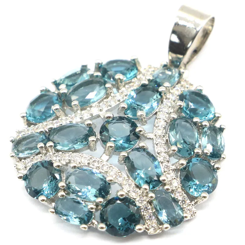 Великолепная серебряная подвеска с круглым лондонским голубым топазом и белым