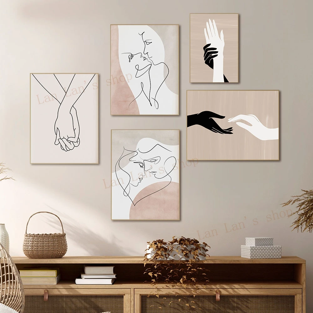 Черно-белый художественный постер с принтом рука в руке для пар абстрактные