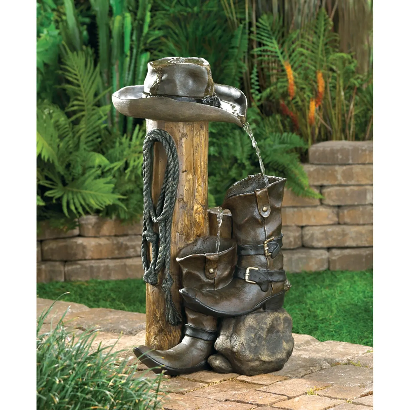 

Accent Plus Wild Western Cowboy Themed Garden Water Fountain Made Of Polyresin Cowboy Styling Garden Dcor